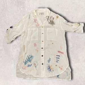 Johnny Was Workshop JWLA Earth Water Oversized Shirt Tunic Top Blouse M NWOT